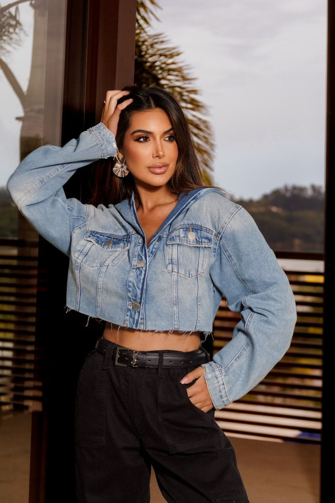 Roupas Jaquetas Atacado Jaqueta Jeans Cropped Com Capuz Atacado