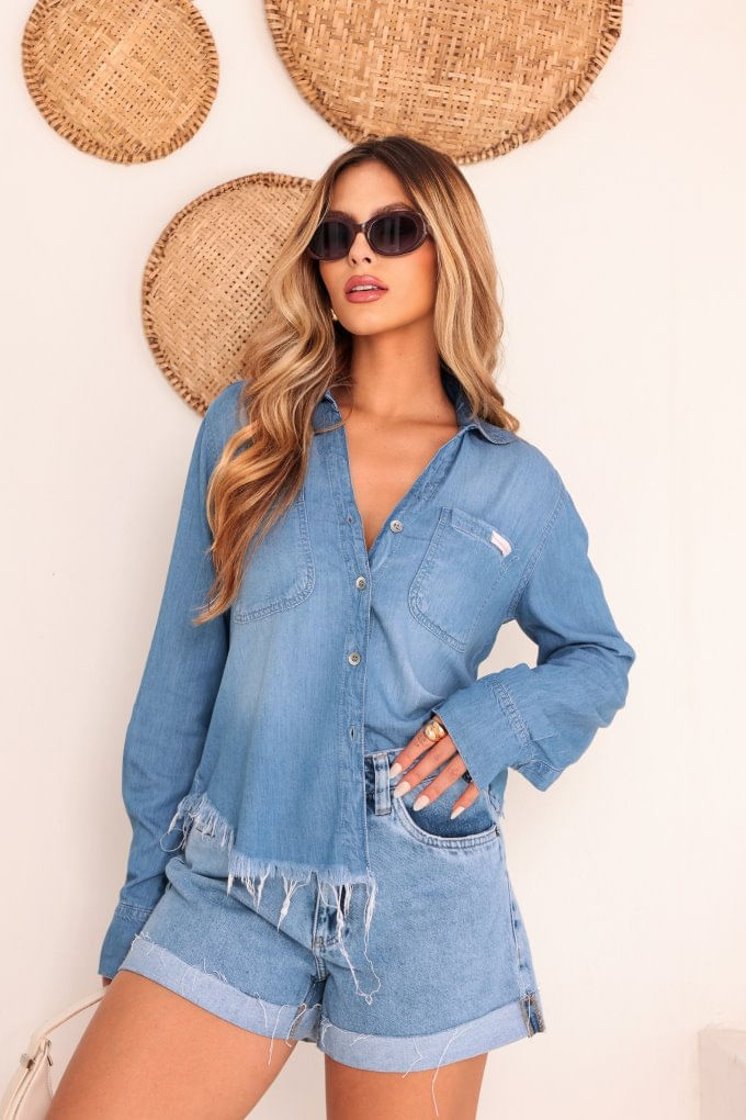Camisa Jeans Barra Desfiada Atacado Feminina Revanche Sesimbra